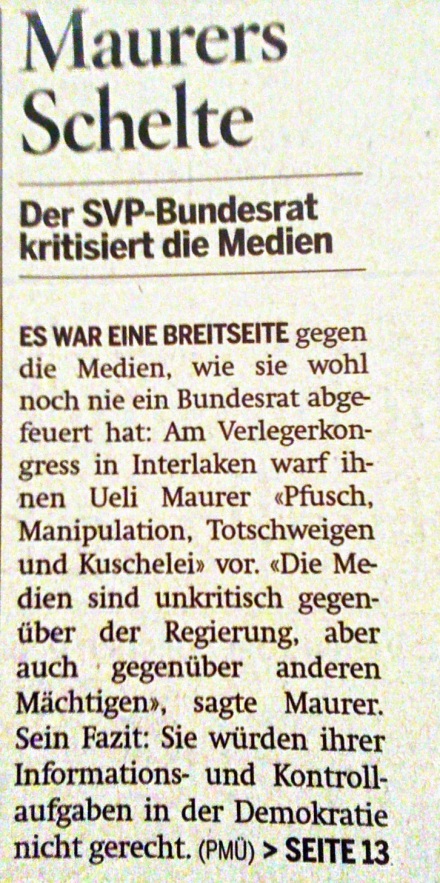 Bundesrat Maurers Medienschelte am Kongress der Schweizer Presse und die Folgen: Das Interview im "Sonntag".